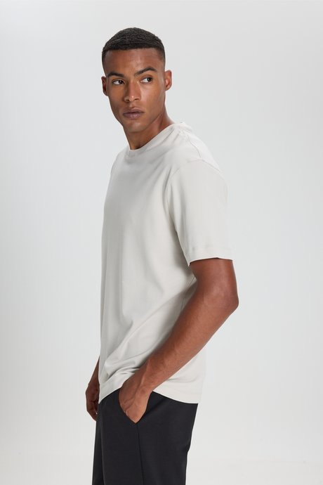 %100 Pamuk Modern Fit Bisiklet Yaka Basic Taş Tişört resmi