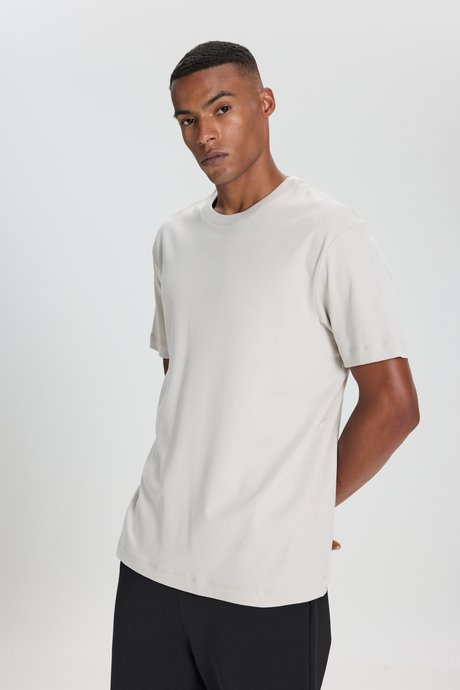 %100 Pamuk Modern Fit Bisiklet Yaka Basic Taş Tişört resmi