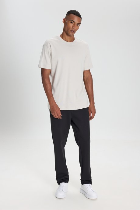 %100 Pamuk Modern Fit Bisiklet Yaka Basic Taş Tişört resmi