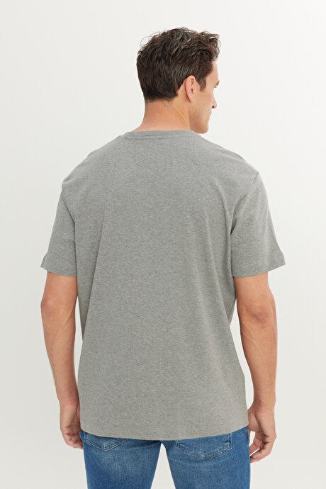 %100 Pamuk Modern Fit Normal Kesim Bisiklet Yaka Gri Melanj Tişört resmi