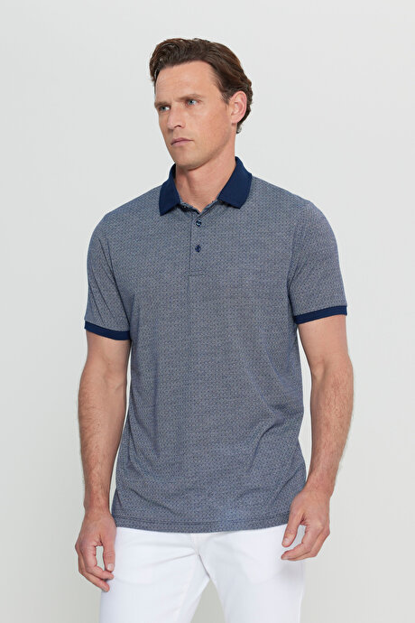 Regular Fit Normal Kesim Polo Yaka Jakarlı Lacivert Tişört resmi