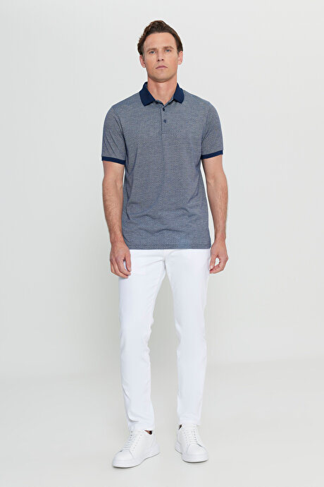 Regular Fit Normal Kesim Polo Yaka Jakarlı Lacivert Tişört resmi