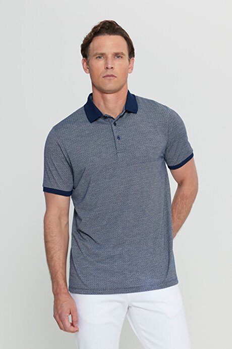Regular Fit Normal Kesim Polo Yaka Jakarlı Lacivert Tişört resmi