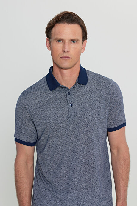 Regular Fit Normal Kesim Polo Yaka Jakarlı Lacivert Tişört resmi