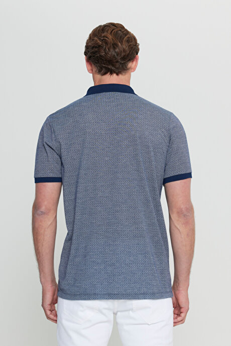 Regular Fit Normal Kesim Polo Yaka Jakarlı Lacivert Tişört resmi