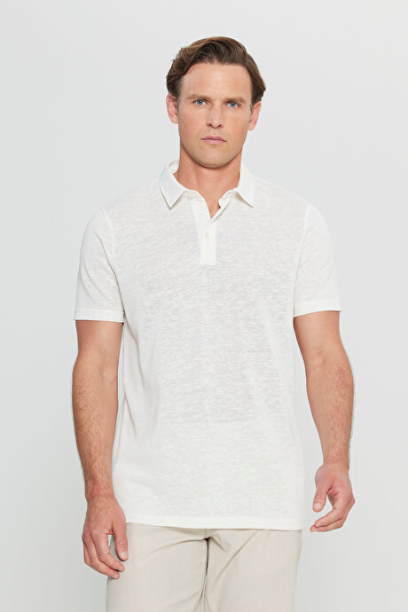 Pamuklu Slim Fit Dar Kesim Polo Yaka Ekru Tişört resmi