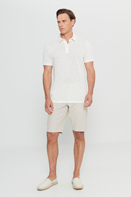 Pamuklu Slim Fit Dar Kesim Polo Yaka Ekru Tişört resmi