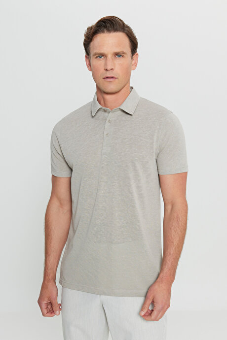 Pamuklu Slim Fit Dar Kesim Polo Yaka Gri Tişört resmi