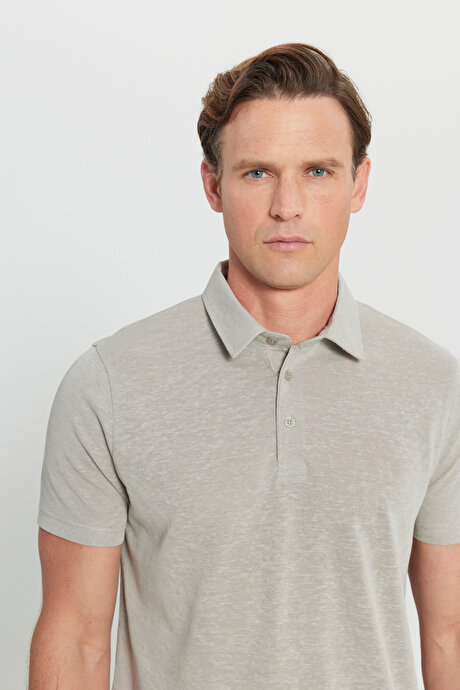 Pamuklu Slim Fit Dar Kesim Polo Yaka Gri Tişört resmi