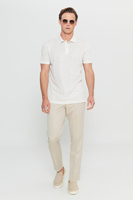 Keten Karışımlı Regular Fit Normal Kesim Polo Yaka Ekru Tişört resmi