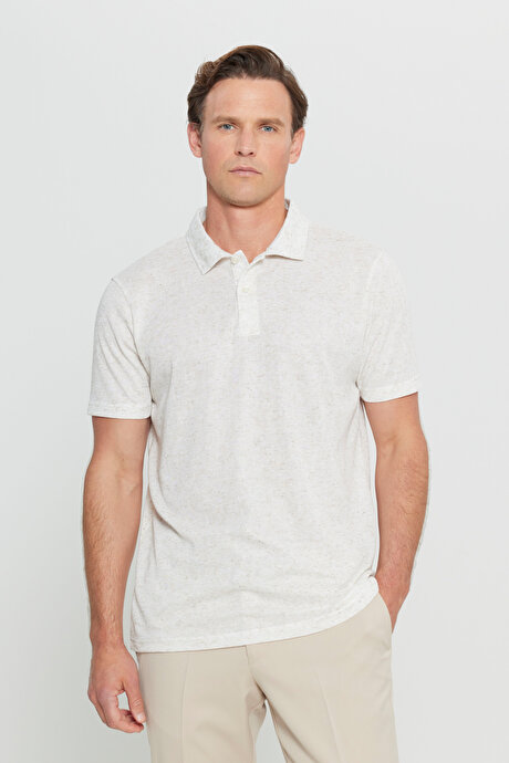 Keten Karışımlı Regular Fit Normal Kesim Polo Yaka Ekru Tişört resmi