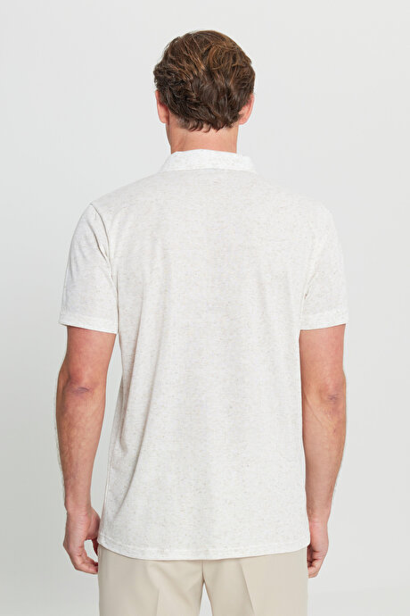 Keten Karışımlı Regular Fit Normal Kesim Polo Yaka Ekru Tişört resmi