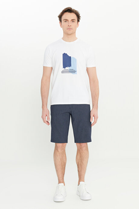 Pamuklu Slim Fit Dar Kesim Bisiklet Yaka Baskılı Esnek Beyaz Tişört resmi