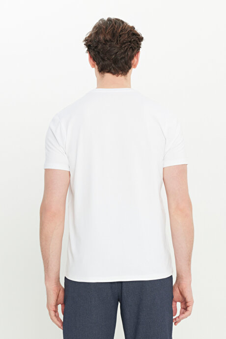 Pamuklu Slim Fit Dar Kesim Bisiklet Yaka Baskılı Esnek Beyaz Tişört resmi