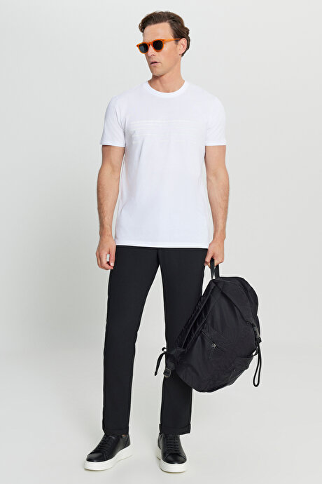 Pamuklu Slim Fit Dar Kesim Bisiklet Yaka Baskılı Esnek Beyaz Tişört resmi