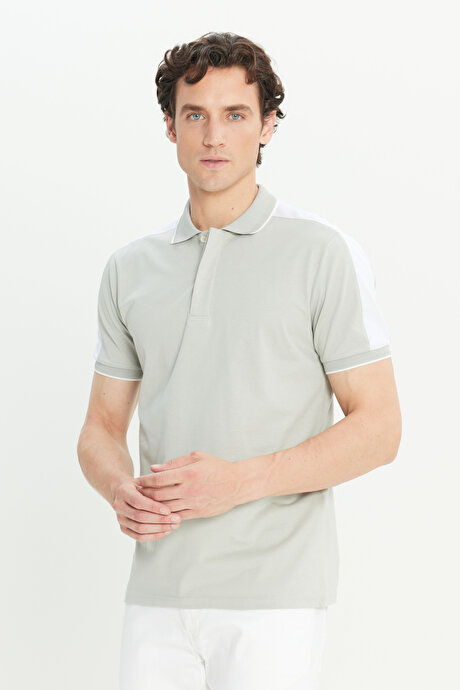 %100 Pamuk Slim Fit Dar Kesim Polo Yaka Gri Tişört resmi