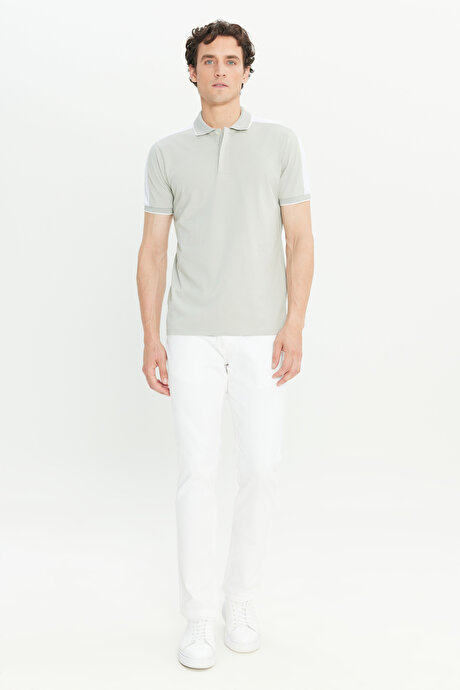 %100 Pamuk Slim Fit Dar Kesim Polo Yaka Gri Tişört resmi