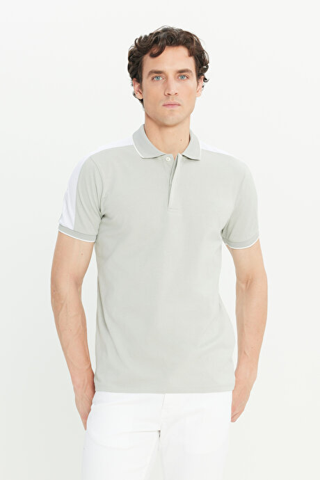 %100 Pamuk Slim Fit Dar Kesim Polo Yaka Gri Tişört resmi