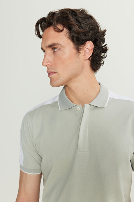%100 Pamuk Slim Fit Dar Kesim Polo Yaka Gri Tişört resmi