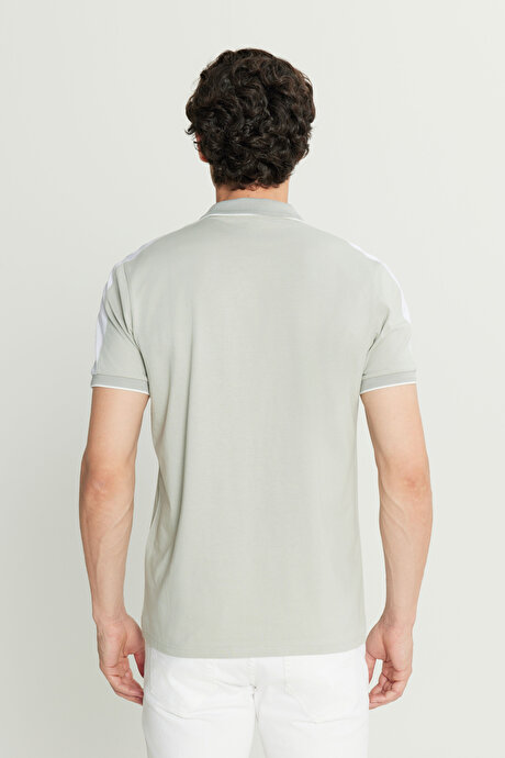 %100 Pamuk Slim Fit Dar Kesim Polo Yaka Gri Tişört resmi