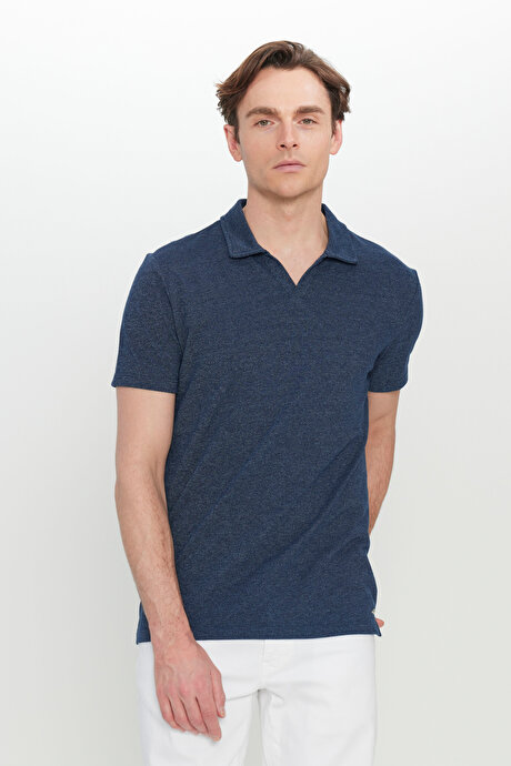Pamuklu Slim Fit Dar Kesim Polo Yaka Lacivert Tişört resmi