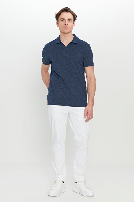 Pamuklu Slim Fit Dar Kesim Polo Yaka Lacivert Tişört resmi