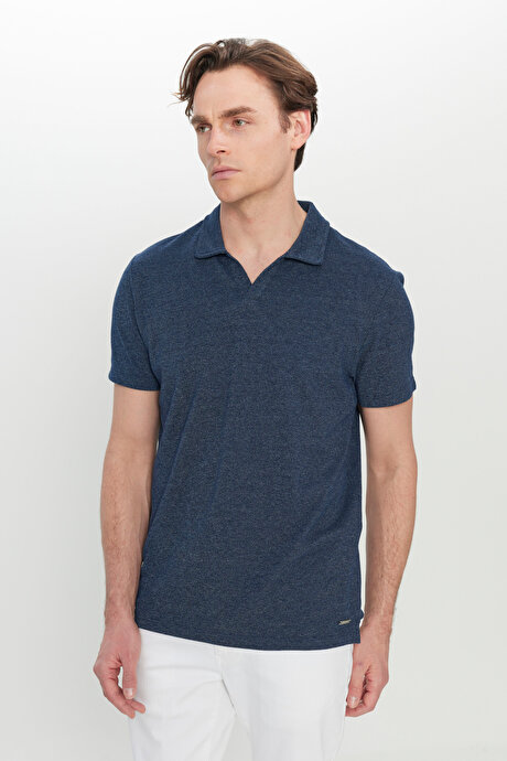 Pamuklu Slim Fit Dar Kesim Polo Yaka Lacivert Tişört resmi