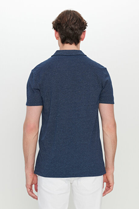 Pamuklu Slim Fit Dar Kesim Polo Yaka Lacivert Tişört resmi