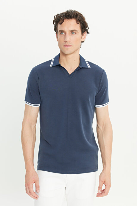 Yumuşak Dokulu Slim Fit Dar Kesim Polo Yaka Lacivert Tişört resmi