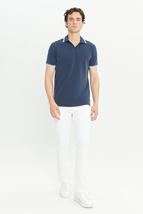 Yumuşak Dokulu Slim Fit Dar Kesim Polo Yaka Lacivert Tişört resmi