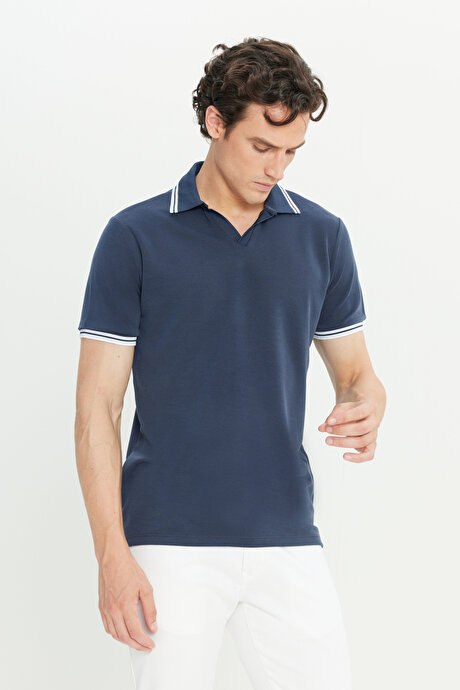 Yumuşak Dokulu Slim Fit Dar Kesim Polo Yaka Lacivert Tişört resmi