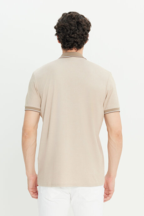 Pamuklu Slim Fit Dar Kesim Polo Yaka Bej Tişört resmi