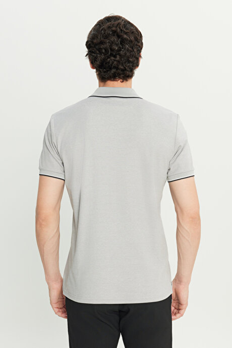 Pamuklu Slim Fit Dar Kesim Polo Yaka Gri Tişört resmi