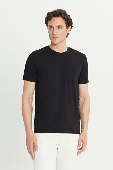 360 Her Yöne Esneyen Slim Fit Dar Kesim Bisiklet Yaka Siyah Tişört resmi