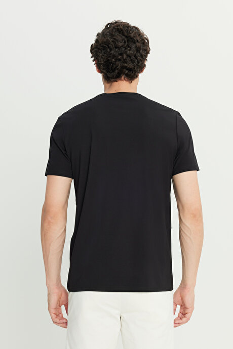 360 Her Yöne Esneyen Slim Fit Dar Kesim Bisiklet Yaka Siyah Tişört resmi