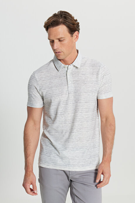 Pamuklu Slim Fit Dar Kesim Baskılı Polo Yaka Ekru Tişört resmi