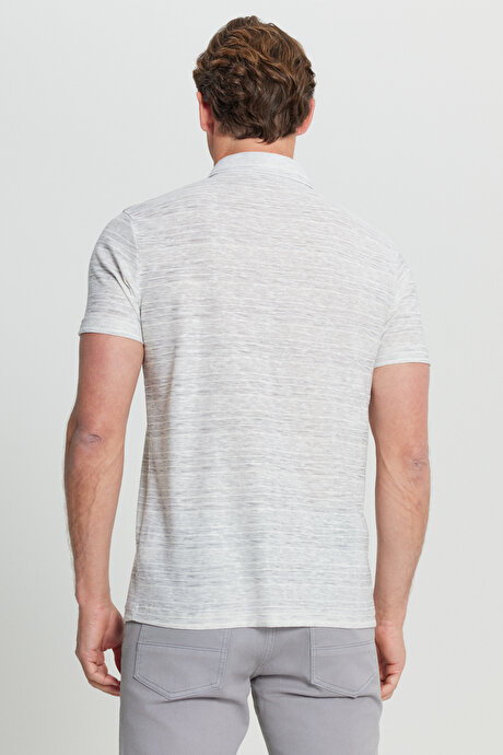 Pamuklu Slim Fit Dar Kesim Baskılı Polo Yaka Ekru Tişört resmi