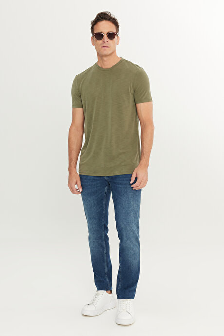 Yumuşak Dokulu Slim Fit Dar Kesim Bisiklet Yaka Haki Tişört resmi