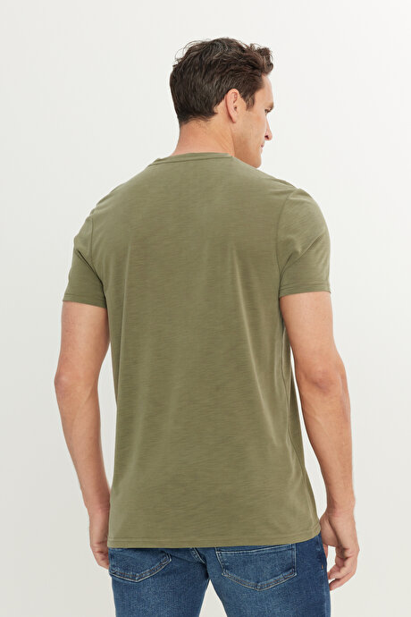 Yumuşak Dokulu Slim Fit Dar Kesim Bisiklet Yaka Haki Tişört resmi