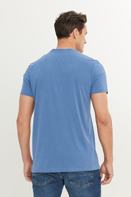 Yumuşak Dokulu Slim Fit Dar Kesim Bisiklet Yaka İndigo Tişört resmi