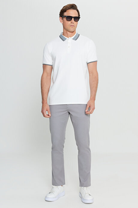 Pamuklu Slim Fit Dar Kesim Polo Yaka Esnek Beyaz Tişört resmi