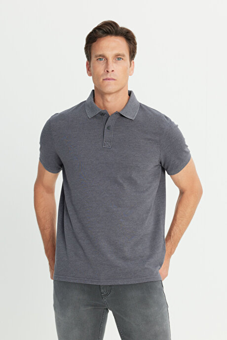 Pamuklu Slim Fit Dar Kesim Polo Yaka Antrasit Tişört resmi