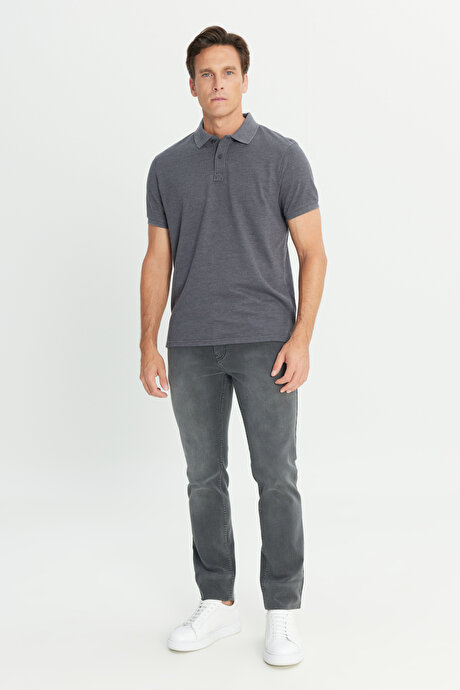 Pamuklu Slim Fit Dar Kesim Polo Yaka Antrasit Tişört resmi