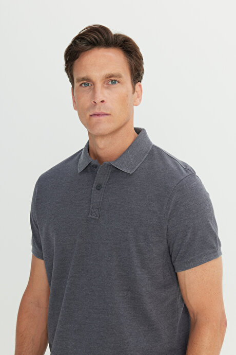 Pamuklu Slim Fit Dar Kesim Polo Yaka Antrasit Tişört resmi