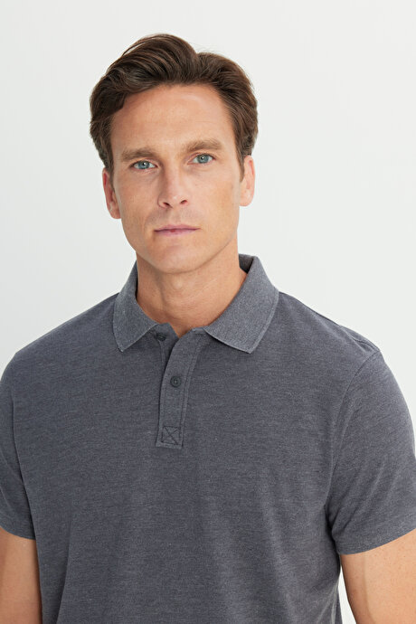 Pamuklu Slim Fit Dar Kesim Polo Yaka Antrasit Tişört resmi