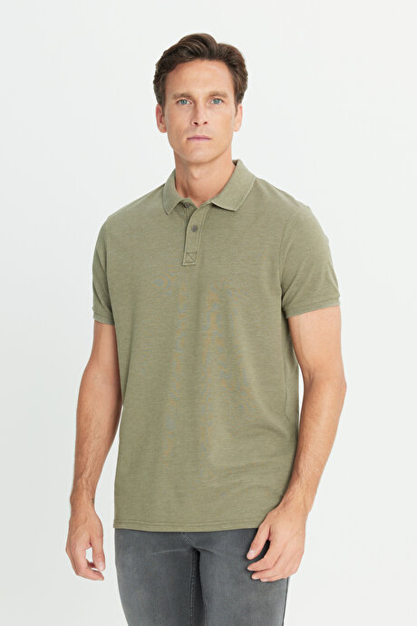 Pamuklu Slim Fit Dar Kesim Polo Yaka Haki Tişört resmi