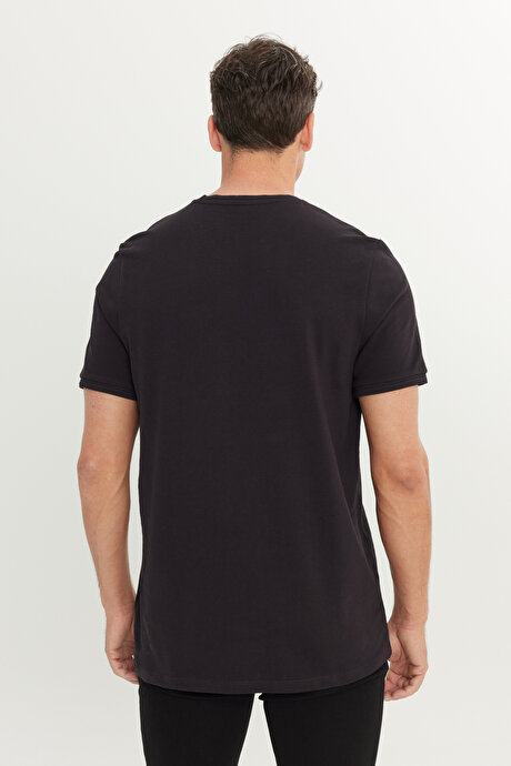 %100 Pamuk Slim Fit Dar Kesim Bisiklet Yaka Siyah Tişört resmi