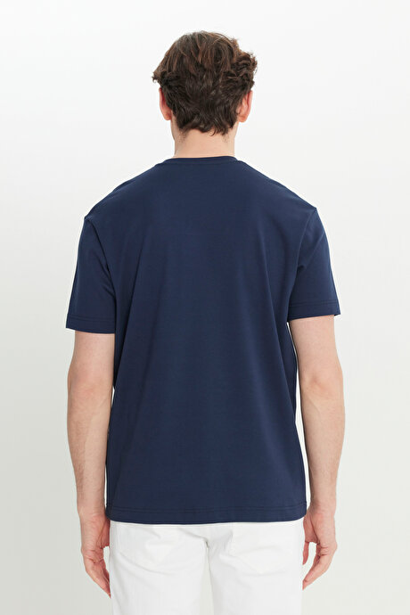 %100 Pamuk Modern Fit Bisiklet Yaka Basic Lacivert Tişört resmi