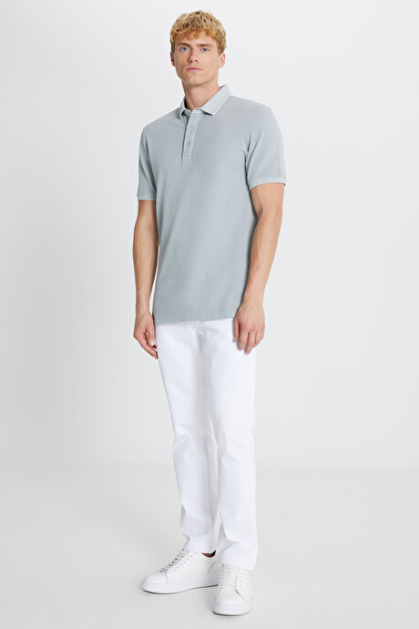 %100 Pamuk Slim Fit Dar Kesim Polo Yaka Gri Tişört resmi