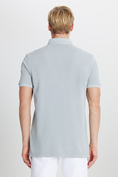 %100 Pamuk Slim Fit Dar Kesim Polo Yaka Gri Tişört resmi